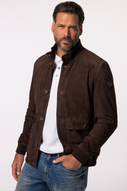 Veste en cuir suédé JP 1880, col montant et patte de boutonnage - jusqu'au 7 XL