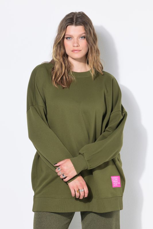 Sweat-shirt oversized avec patch à message, encolure ronde et manches longues