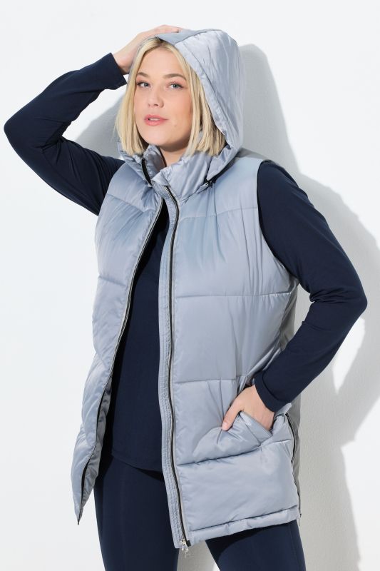 Gilet matelassé long à capuche amovible, matière déperlante