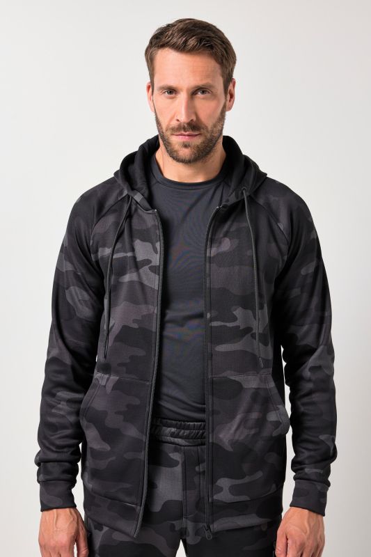 Veste de survêtement en molleton JAY-PI, avec capuche et motif camouflage, collection Fitness – jusqu'au 7&nbsp;XL