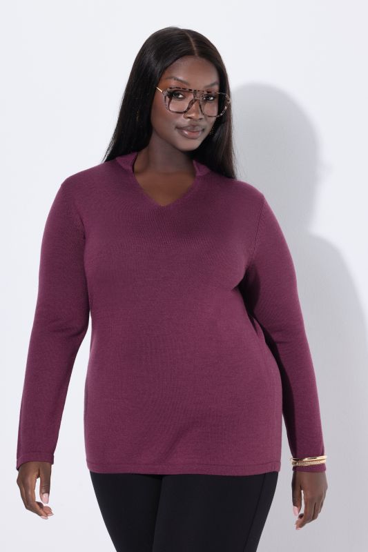 Pull à teneur en soie, col jabot et manches longues