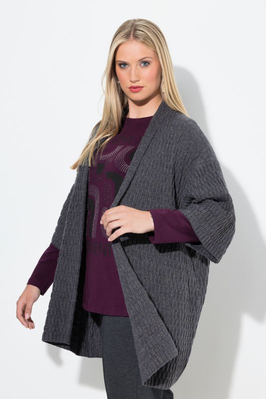Cardigan oversize en maille texturée, encolure en V et manches 3/4