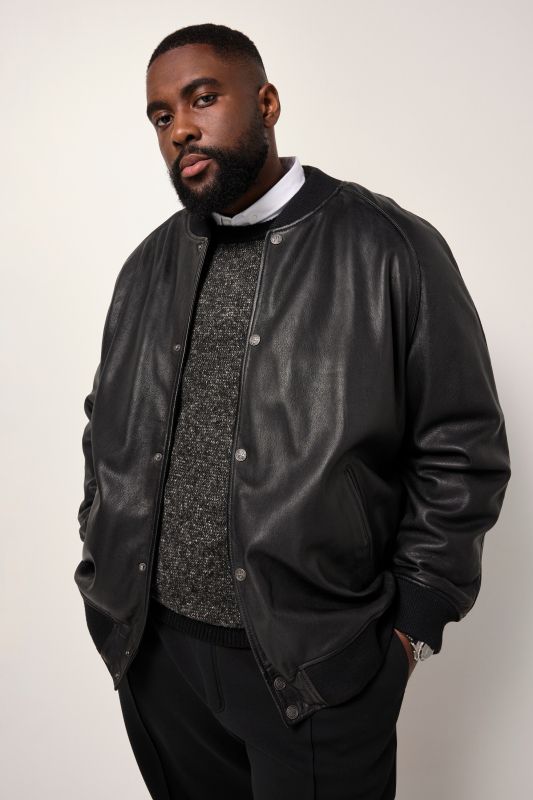 Veste STHUGE en cuir nappa d'agneau, esprit blouson universitaire américain - jusqu'au 7 XL