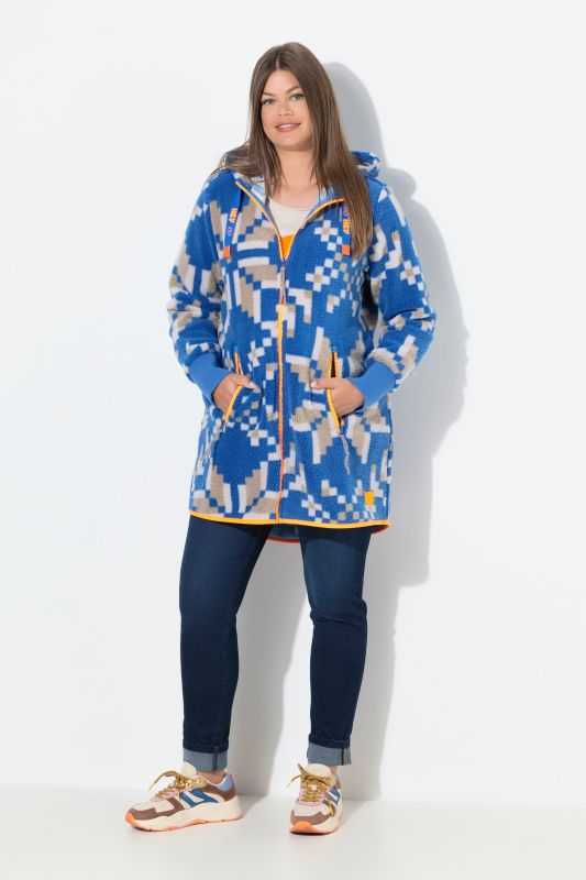 Sweat zippé en polaire bouclée. Capuche, manches longues