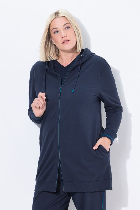 Veste oversize en molleton, passepoil fantaisie, capuche et fermeture à glissière à double sens