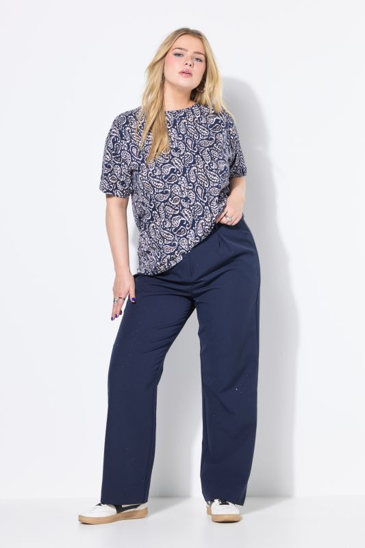 Pantalon à pinces, coupe Wide Legs et taille haute, petits strass fantaisie