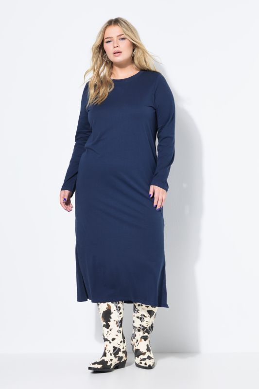 Robe maxi en jersey, coupe évasée à manches longues