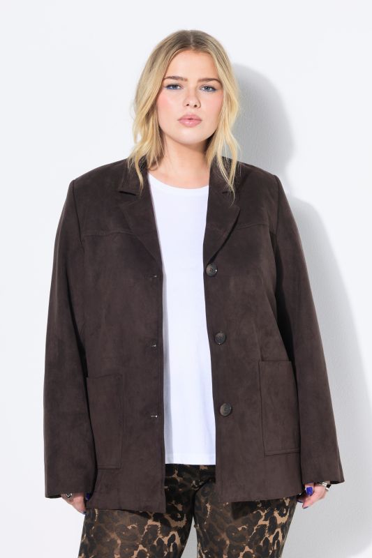 Blazer ample évasé en suède, col à revers et doublure intégrale