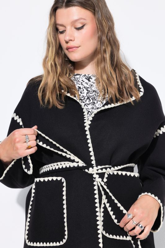 Veste oversize en lainage, liseré brodé
