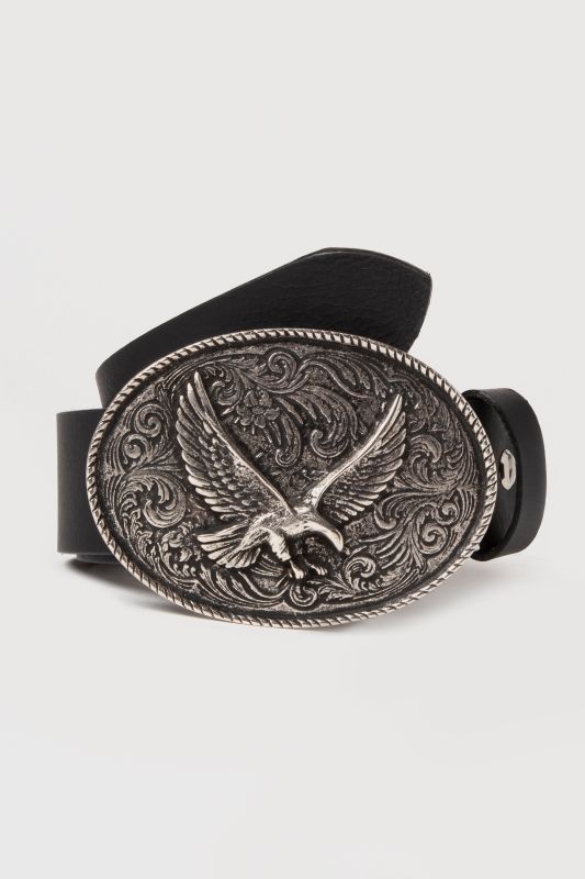 Ceinture en cuir véritable, avec boucle aigle, env. 4 cm de large