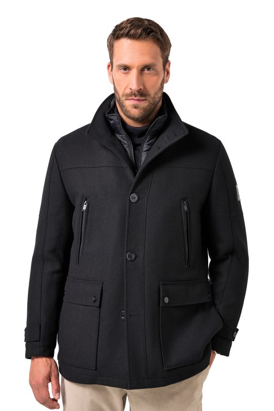 Veste en laine  mélangée déperlante avec empiècement à chevrons et col montant