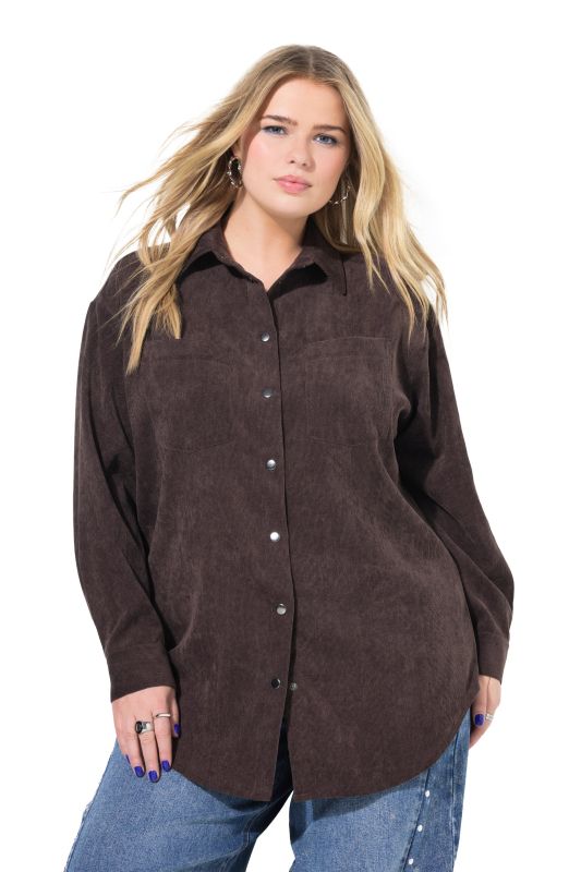 Chemisier oversize en velours côtelé, avec col chemise et manches longues