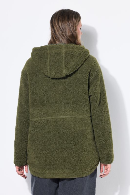 Veste en polaire bouclée, oversized, capuche, manches longues