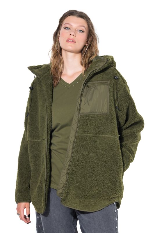 Veste en polaire bouclée, oversized, capuche, manches longues