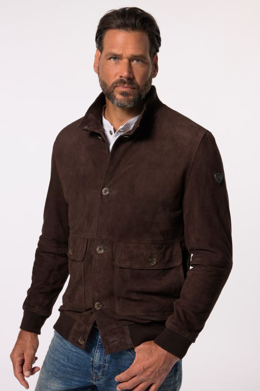 Veste en cuir suédé JP 1880, col montant et patte de boutonnage - jusqu'au 7 XL