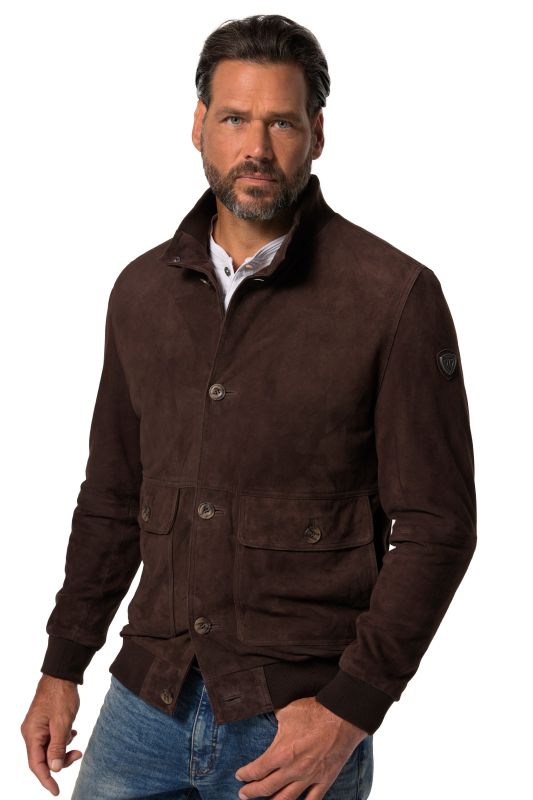 Veste en cuir suédé JP 1880, col montant et patte de boutonnage - jusqu'au 7 XL