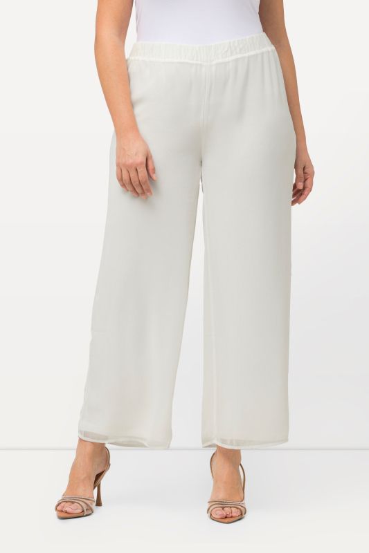 Pantalon en mousseline double épaisseur, jambe large et taille élastique
