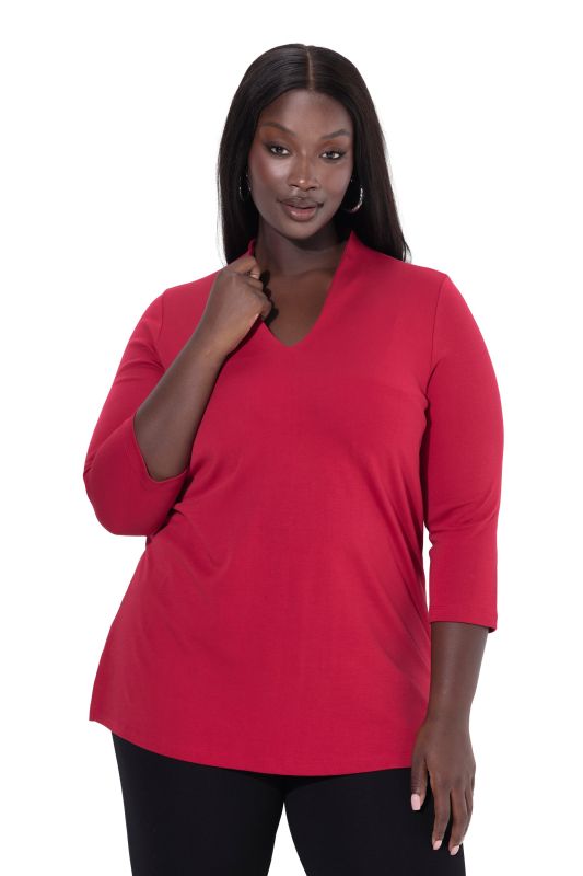 T-shirt à manches 3/4 et col calice en coton Pima, ligne en A