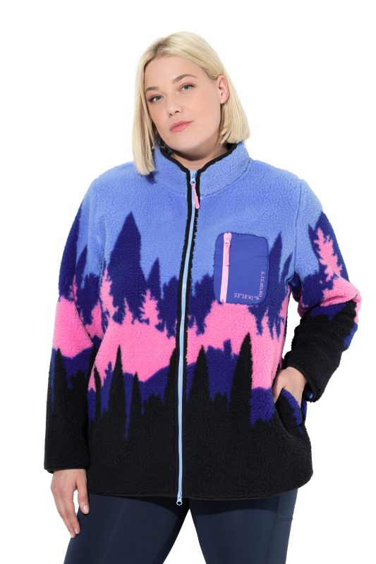 Veste en polaire motif montagne, col montant et fermeture à glissière à double sens