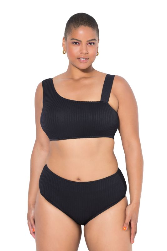 Culotte de bikini taille haute. Rayures texturées