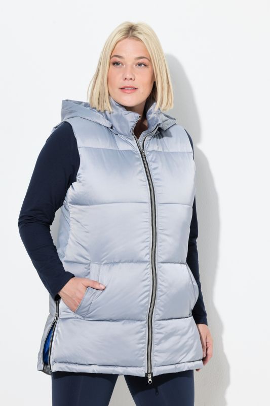 Gilet matelassé long à capuche amovible, matière déperlante