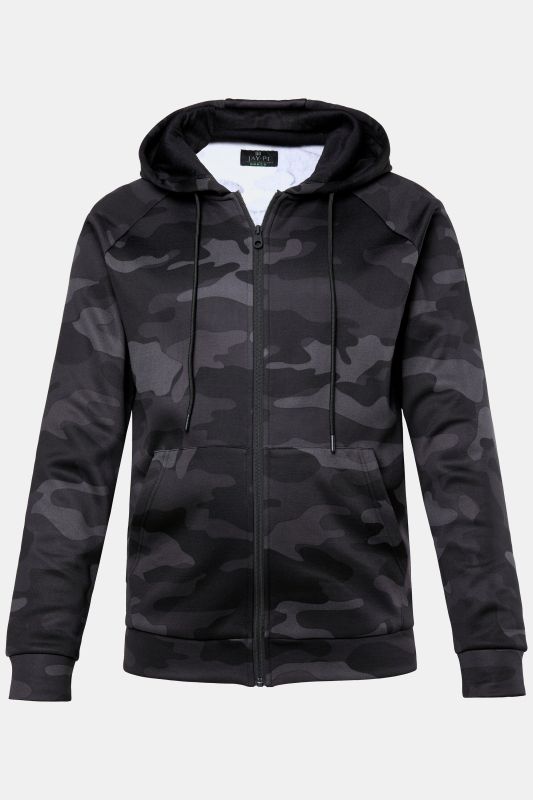 Veste de survêtement en molleton JAY-PI, avec capuche et motif camouflage, collection Fitness – jusqu'au 7&nbsp;XL