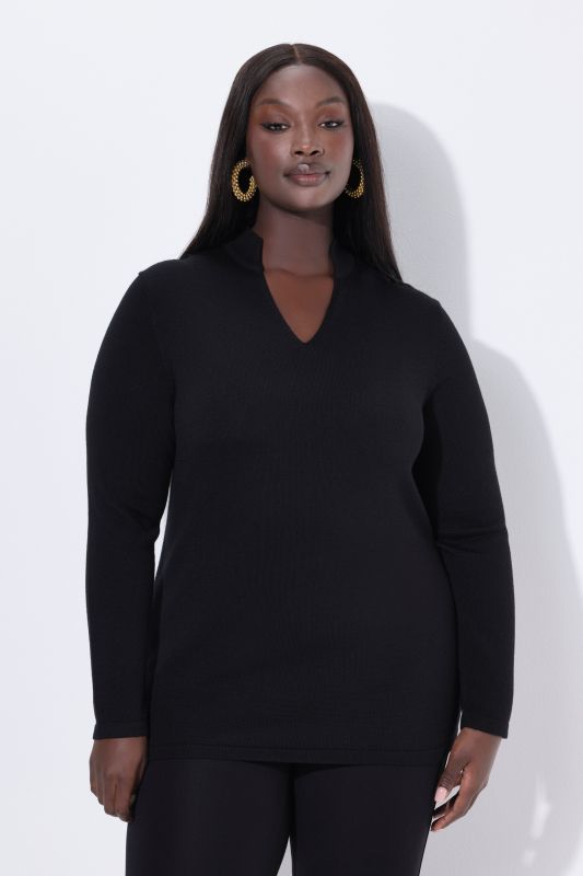 Pull à teneur en soie, col jabot et manches longues