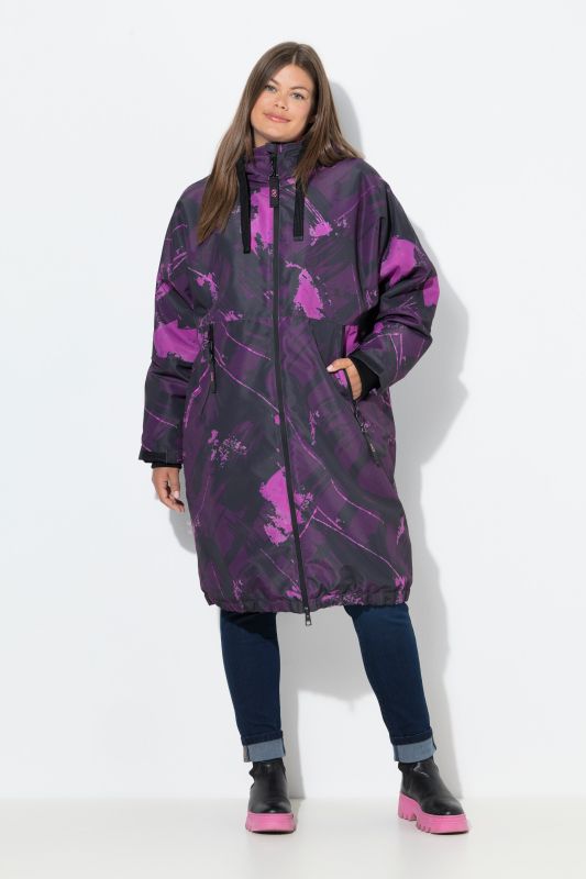 Veste technique oversize imprimée. Doublure polaire bouclée. Capuche