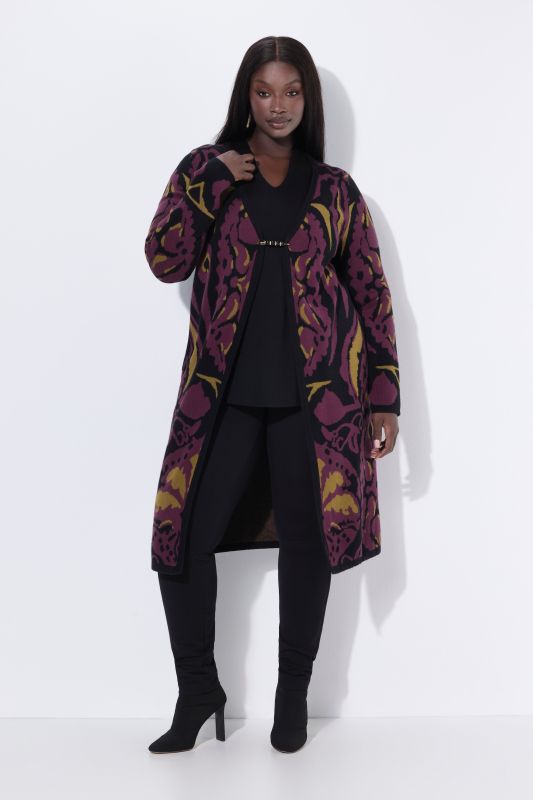 Long cardigan à encolure en V et manches longues, épingle fantaisie