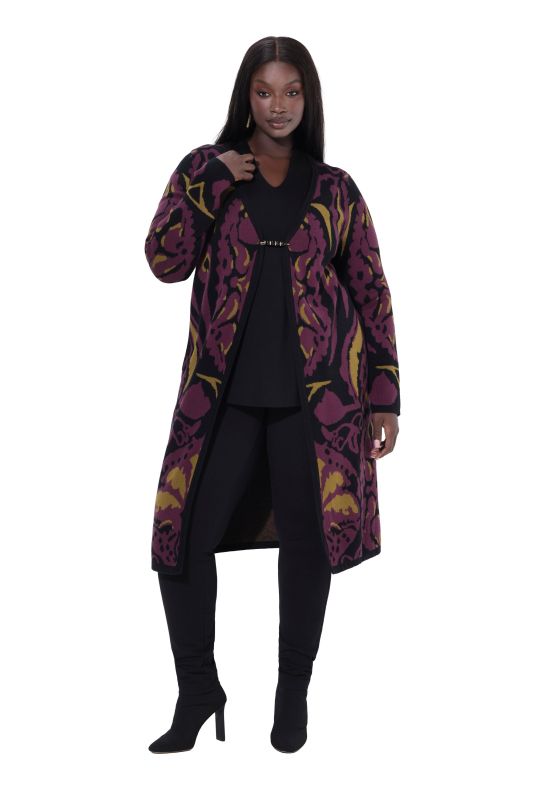 Long cardigan à encolure en V et manches longues, épingle fantaisie