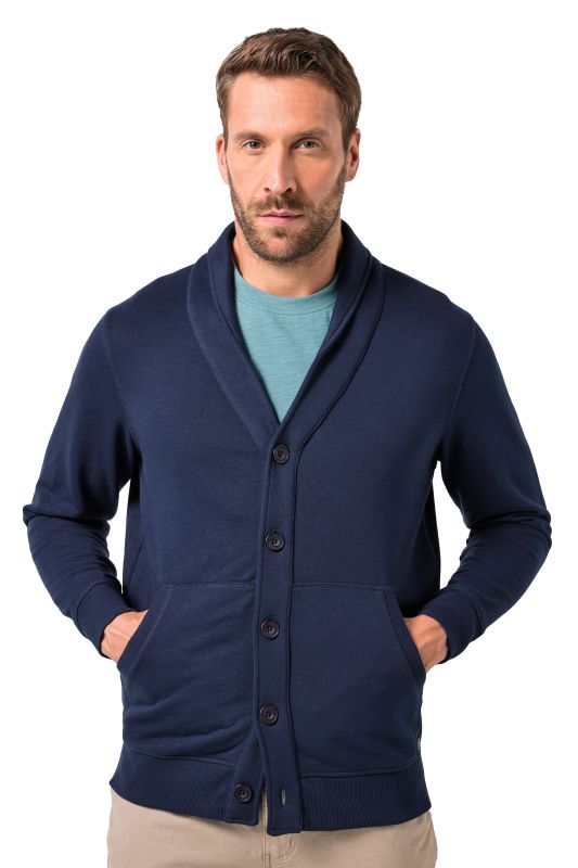 Veste en molleton JP 1880, col châle, poche kangourou et patte de boutonnage - jusqu'au 8 XL