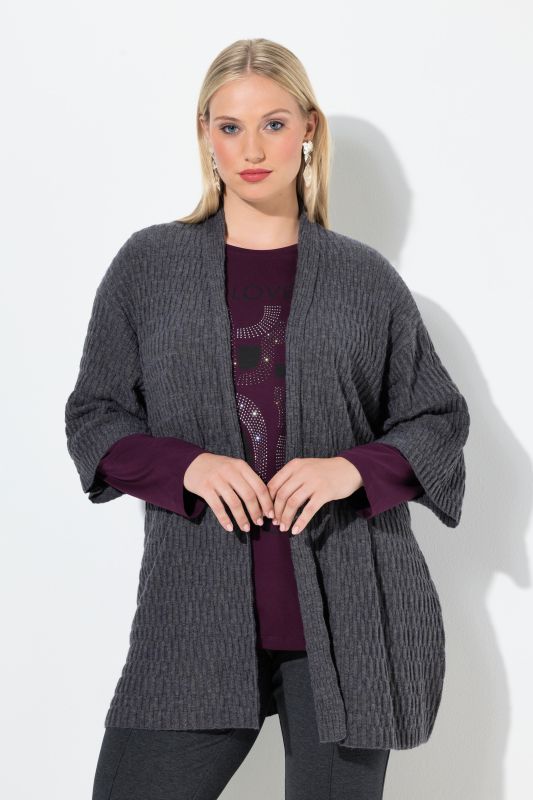 Cardigan oversize en maille texturée, encolure en V et manches 3/4