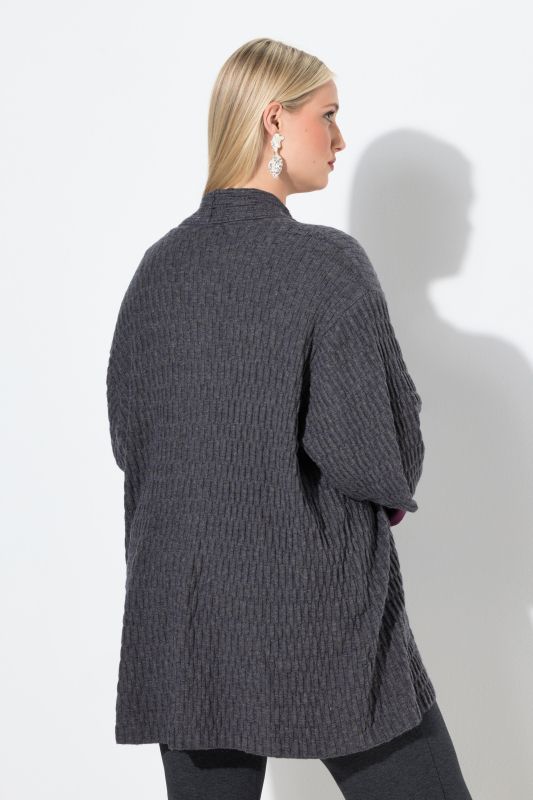 Cardigan oversize en maille texturée, encolure en V et manches 3/4
