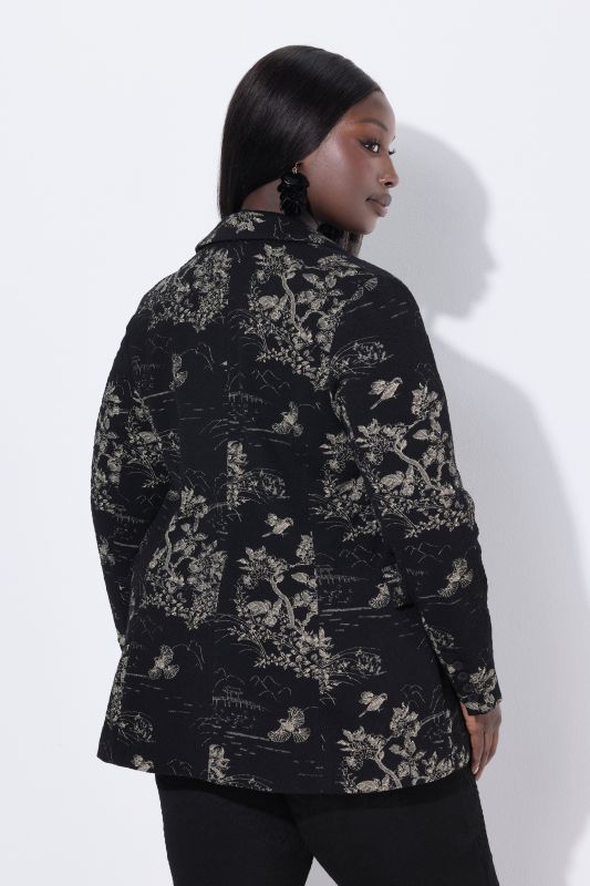 Blazer jacquard à manches longues et col à revers, doublure stretch