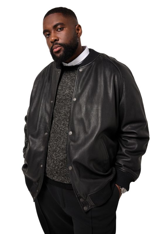 Veste STHUGE en cuir nappa d'agneau, esprit blouson universitaire américain - jusqu'au 7 XL