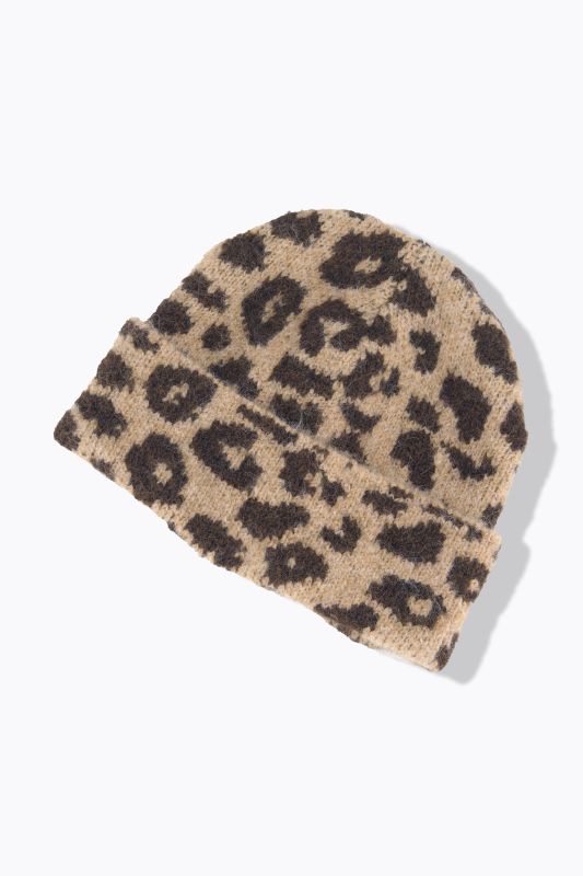 Bonnet en maille avec revers et motif léopard