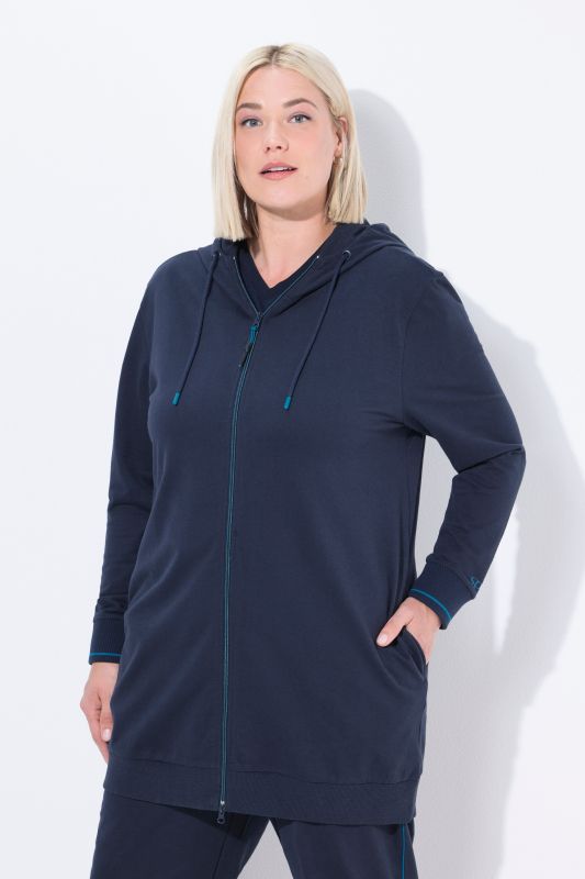 Veste oversize en molleton, passepoil fantaisie, capuche et fermeture à glissière à double sens