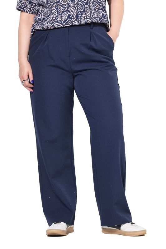 Pantalon à pinces, coupe Wide Legs et taille haute, petits strass fantaisie
