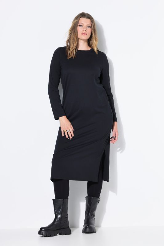 Robe maxi en jersey, coupe évasée à manches longues