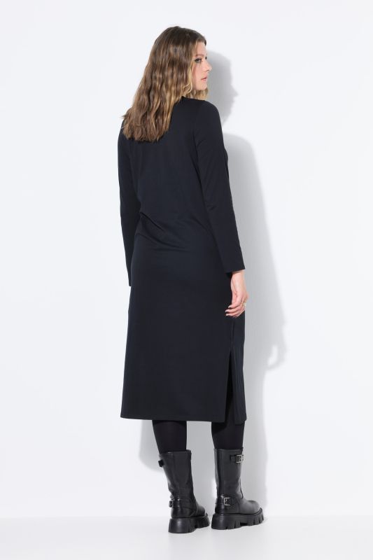 Robe maxi en jersey, coupe évasée à manches longues
