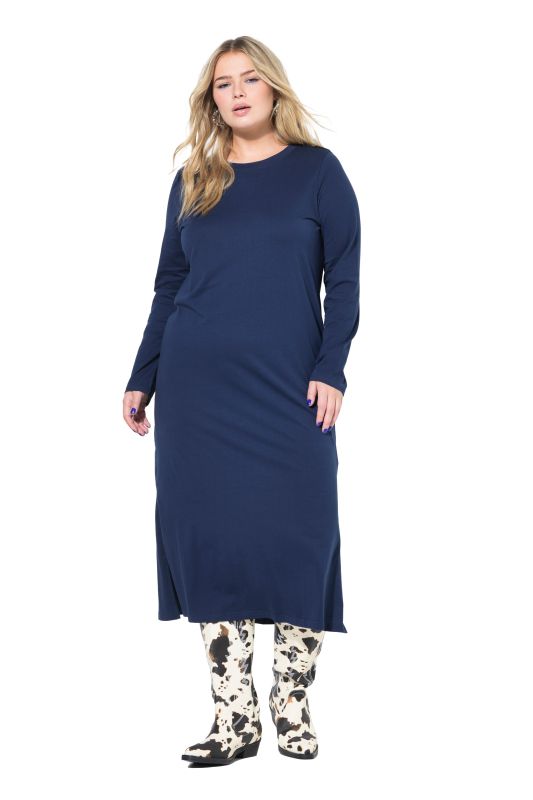 Robe maxi en jersey, coupe évasée à manches longues