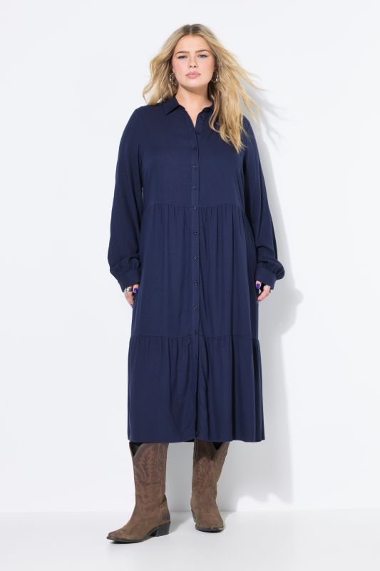 Robe midi évasée, motif à carreaux, patte de boutonnage et volant à l'ourlet