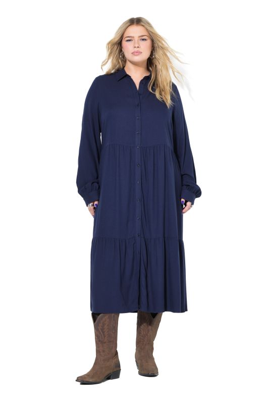 Robe midi évasée, motif à carreaux, patte de boutonnage et volant à l'ourlet