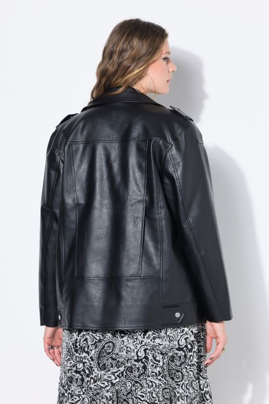 Veste de motard longue et oversize en similicuir, zip métallique