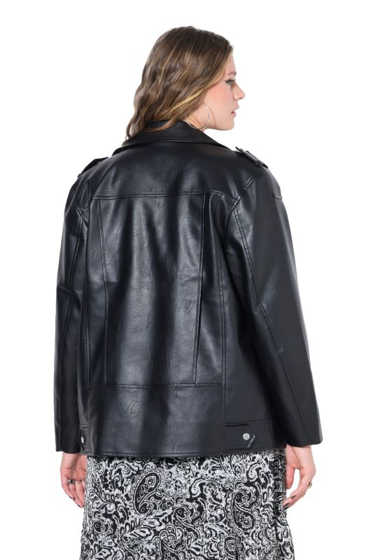 Veste de motard longue et oversize en similicuir, zip métallique