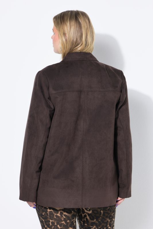 Blazer ample évasé en suède, col à revers et doublure intégrale