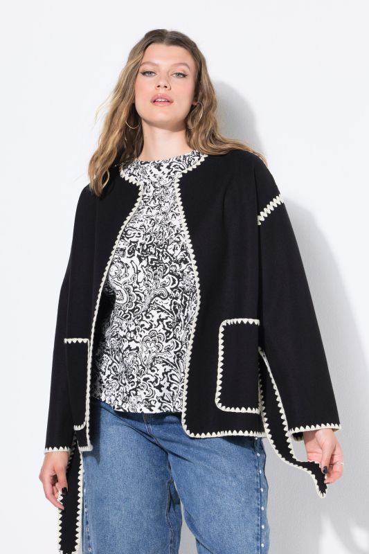 Veste oversize en lainage, liseré brodé