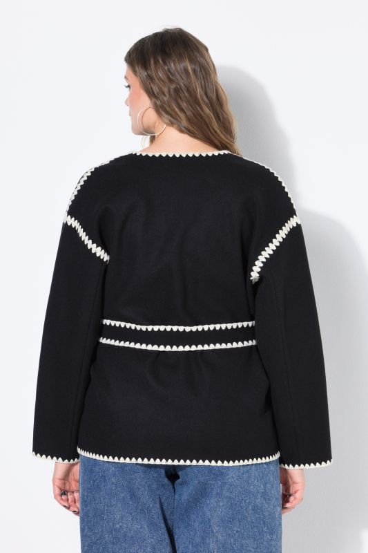 Veste oversize en lainage, liseré brodé