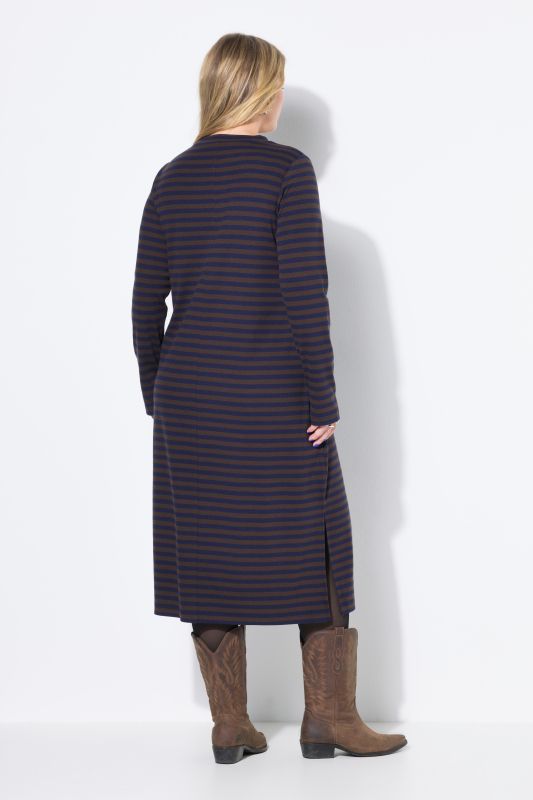 Robe maxi en jersey côtelé à rayures, coupe évasée, manche longues