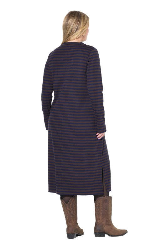 Robe maxi en jersey côtelé à rayures, coupe évasée, manche longues